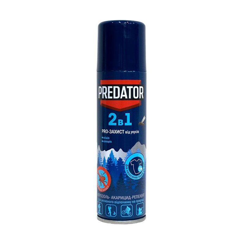 Аерозоль-акарицид-репелент від укусів кліщів та комарів 2 в 1 Predator Pro-захист, 150 мл